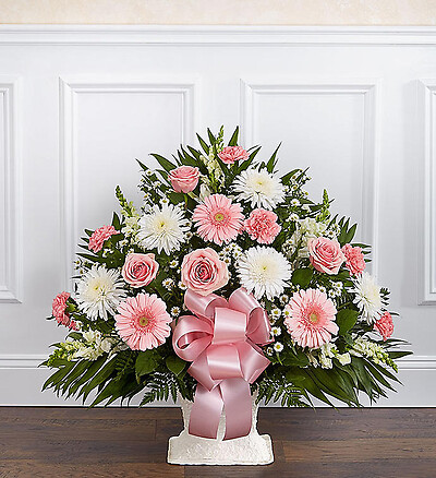 Heartfelt Tribute&amp;trade; Floor Basket- Pink &amp;amp; White